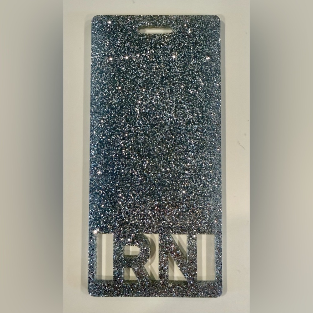 RN Badge Buddy Glittery Silver